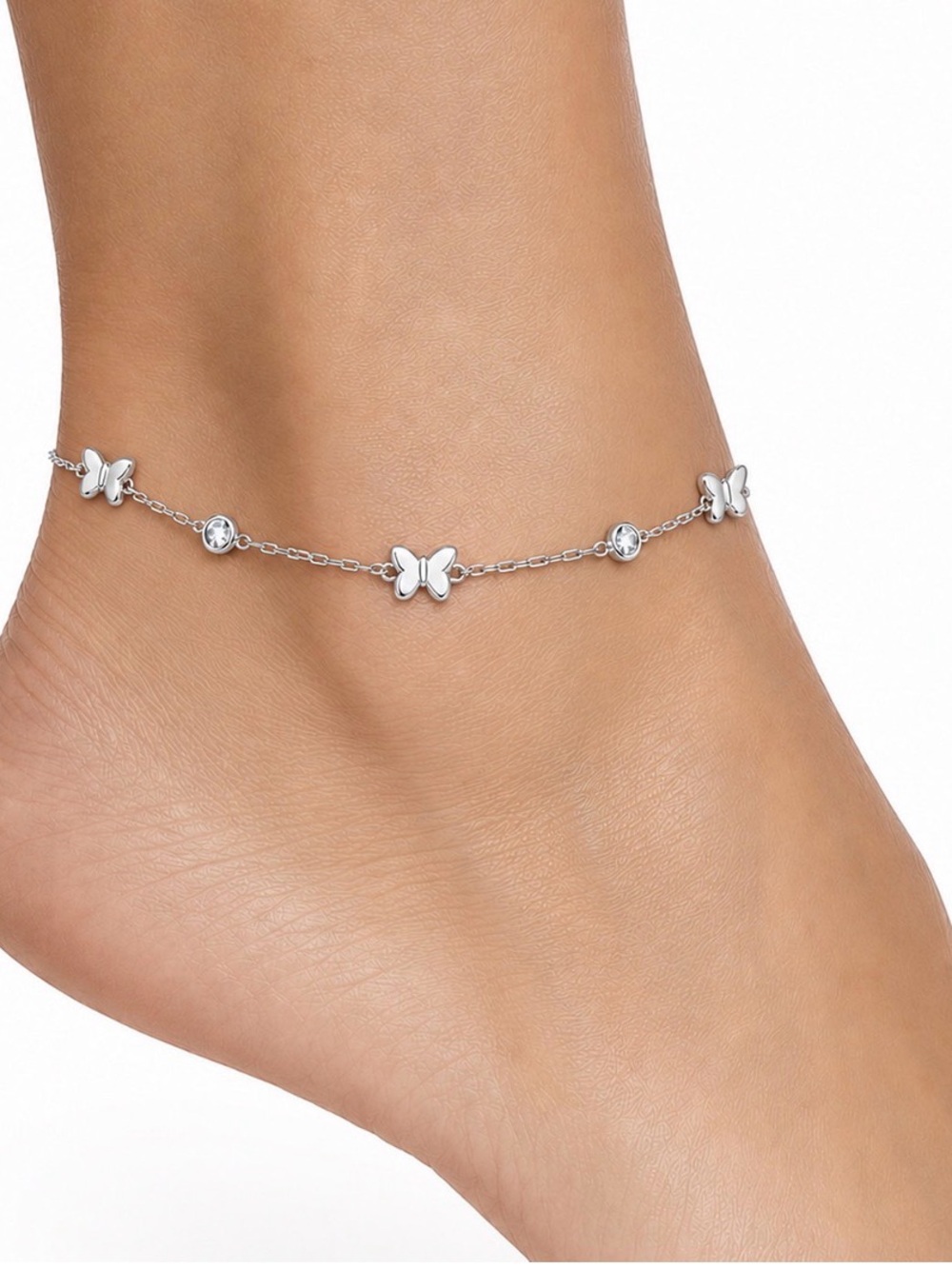 NWT Cubic Zirconia Fine Silver-Plated or 18K Gold-Plated Butterfly Anklet